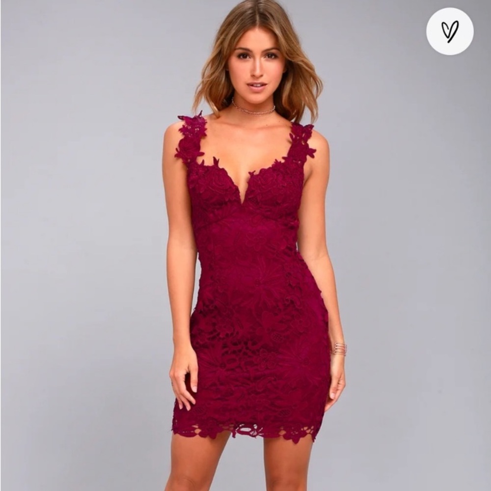 Lulus Lace Burgundy Bodycon Dress Uno, Duos, Lace